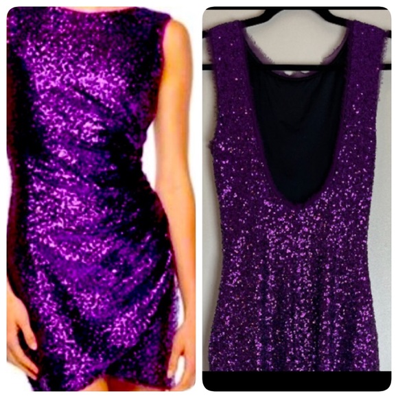 Anthropologie Dresses & Skirts - Ali Ro Purple Haze Sequin Open back  Fitted  bodycon Dress Silk lined occasion